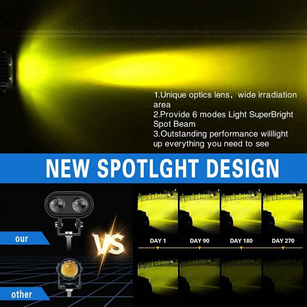 1Pc Motorcycle LED Spotlight Long Focus Dual Lens High Brightness Off Road IP68 Waterproof Strobe Light