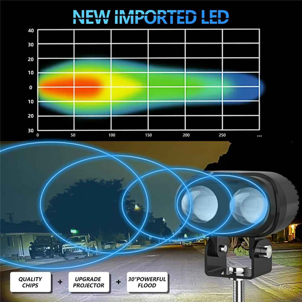 2Pcs Motorcycle LED Spotlight Long Focus Dual Lens High Brightness Off Road IP68 Waterproof Strobe Light