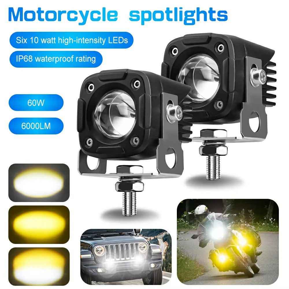 2Pcs Motorcycle LED Spotlight IP68 Waterproof High Low Beam Headlight for Off Road Electric Vehicles