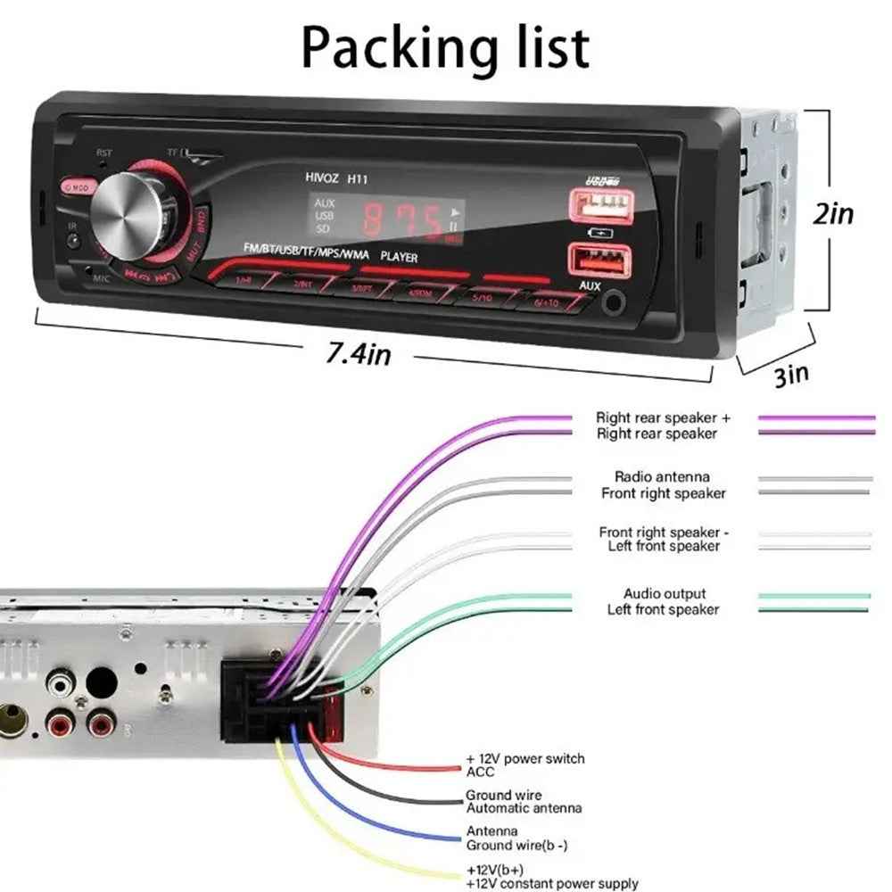1059 Car MP3 Player Bluetooth-Compatible FM Radio Vehicle Audio System Support TF Card  /  U Disk