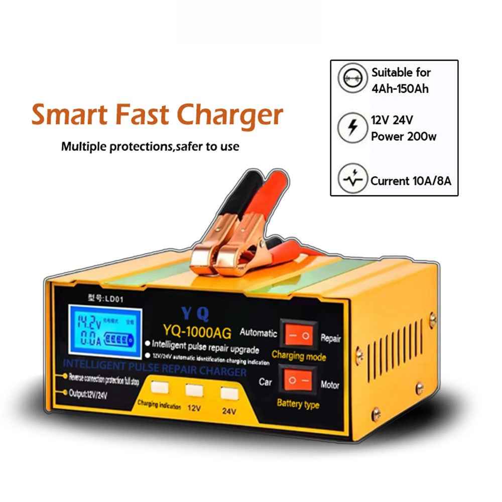 YQ-1000AM Intelligent Car Battery Charger 12V 24V Auto Motorcycle Battery Maintainer High Power Smart Charger