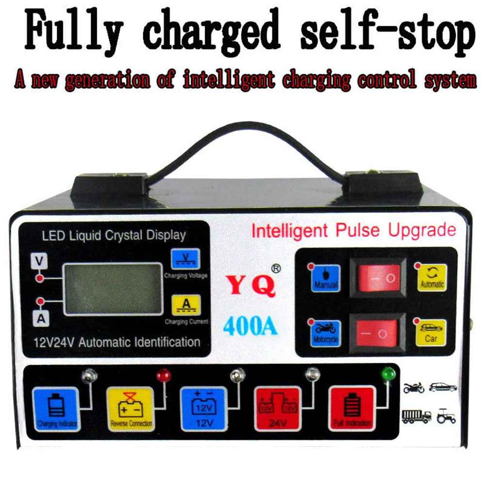 YQ400A 12V / 24V 400A Intelligent Pulse Repair Motorcycle Car Battery Charger for Lead Acid / Lithium Batteries , EU Plug