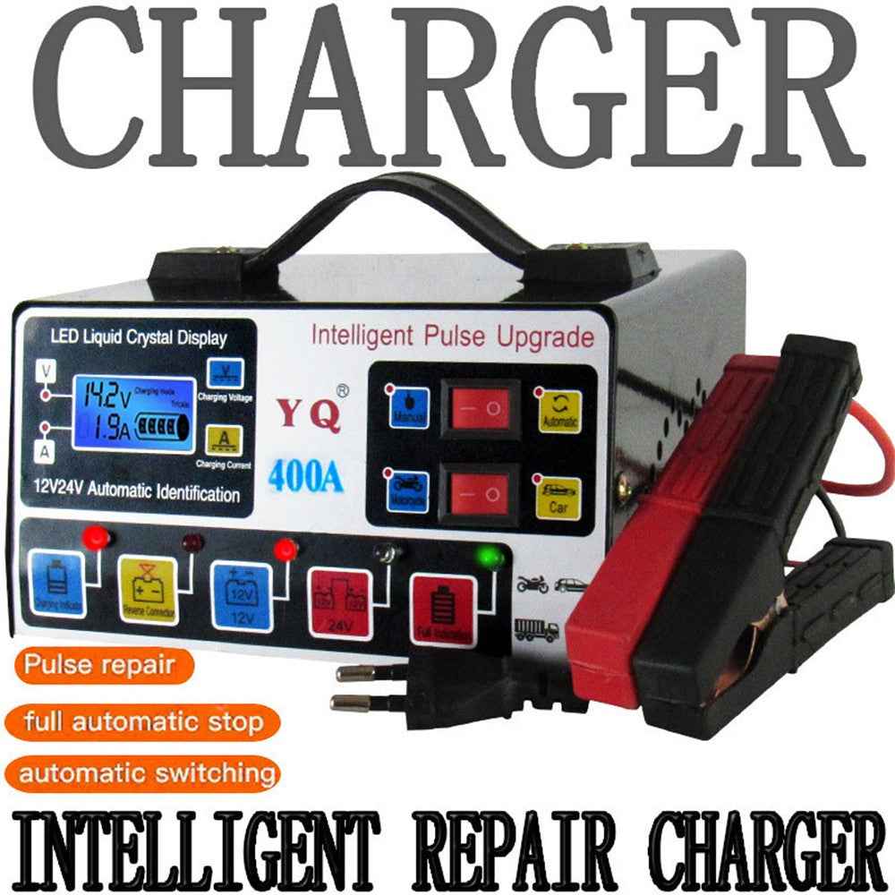 YQ400A 12V / 24V 400A Intelligent Pulse Repair Motorcycle Car Battery Charger for Lead Acid / Lithium Batteries , EU Plug