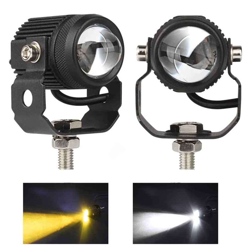 1 Pair Motorcycle LED Fog Lights White + Yellow Dual Color High Low Beam Auxiliary Driving Lamps