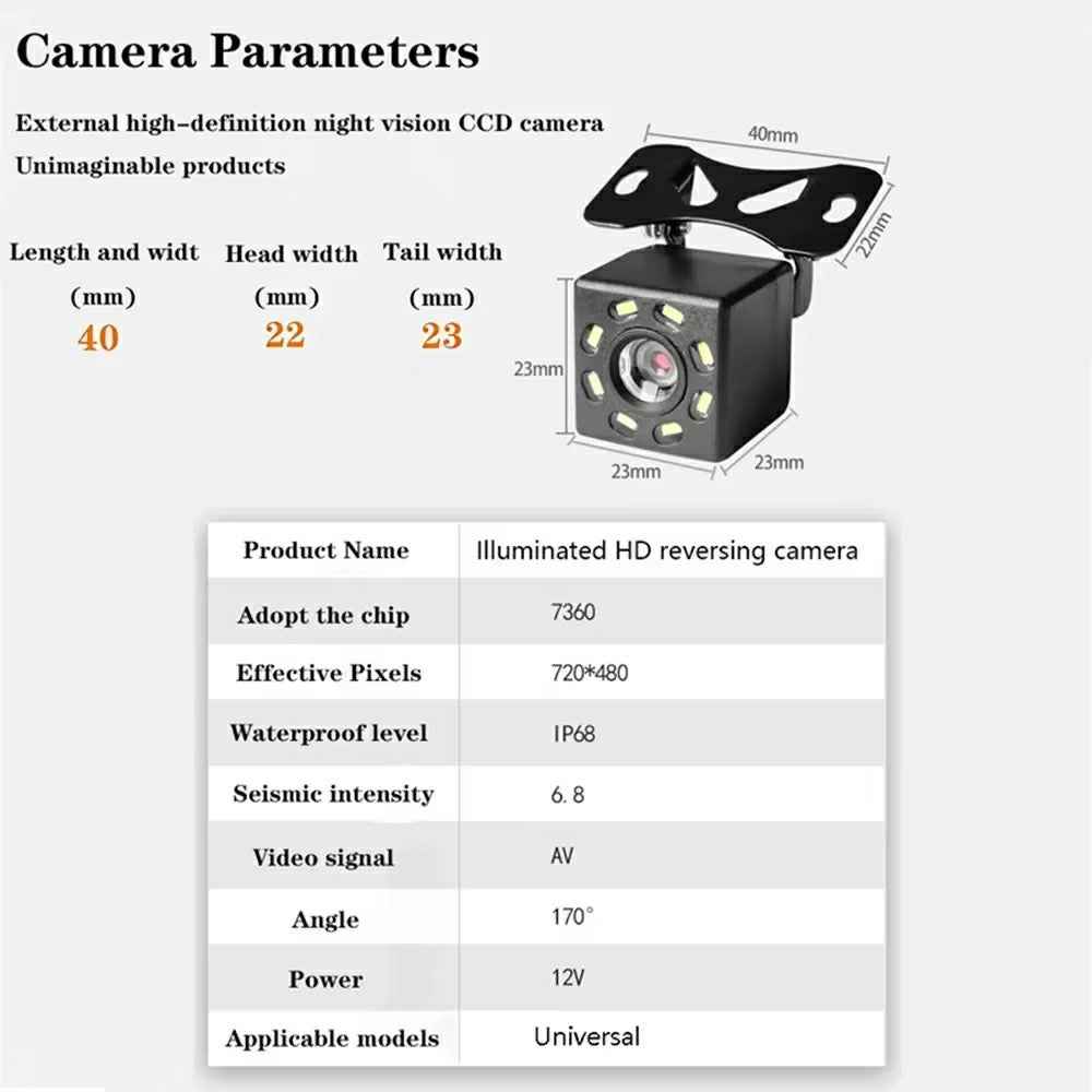 IP68 Waterproof 12 LED Car Rear View Camera Automotive Night Vision HD Backup Camera