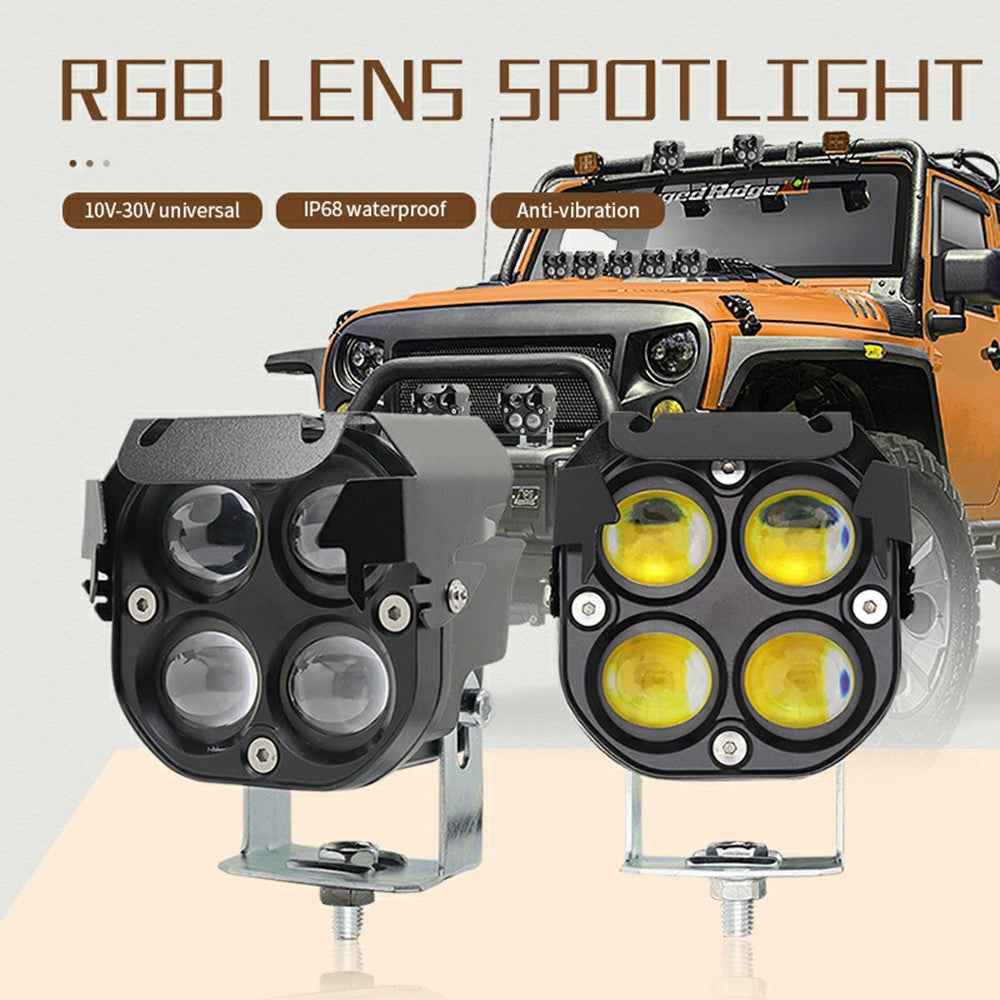DS1 IP67 Waterproof 4 Lens LED Motorcycle Headlight RGB High Low Beam Car Spotlight for SUV / UTV / ATV