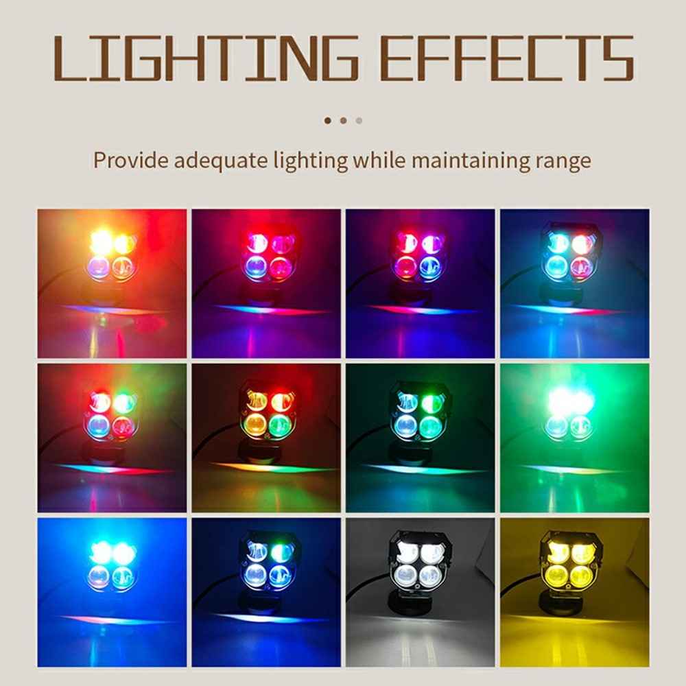 DS1 IP67 Waterproof 4 Lens LED Motorcycle Headlight RGB High Low Beam Car Spotlight for SUV / UTV / ATV