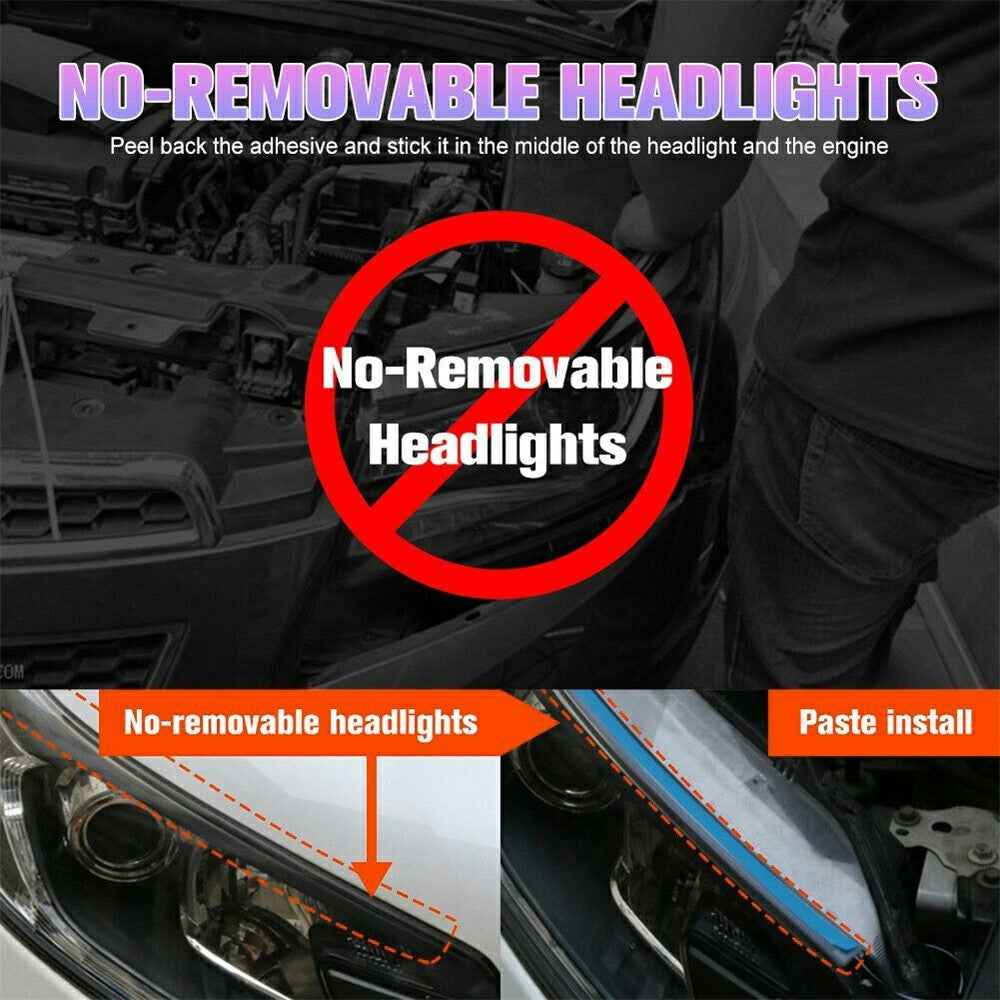 2Pcs 60cm Car LED Atmosphere Light Strip Flexible Silicone Daytime Running Light Ice Blue Turn Yellow