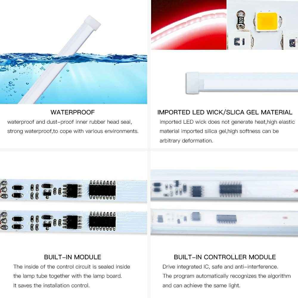 2Pcs 60cm Car LED Atmosphere Light Strip Flexible Silicone Daytime Running Light Ice Blue Turn Yellow