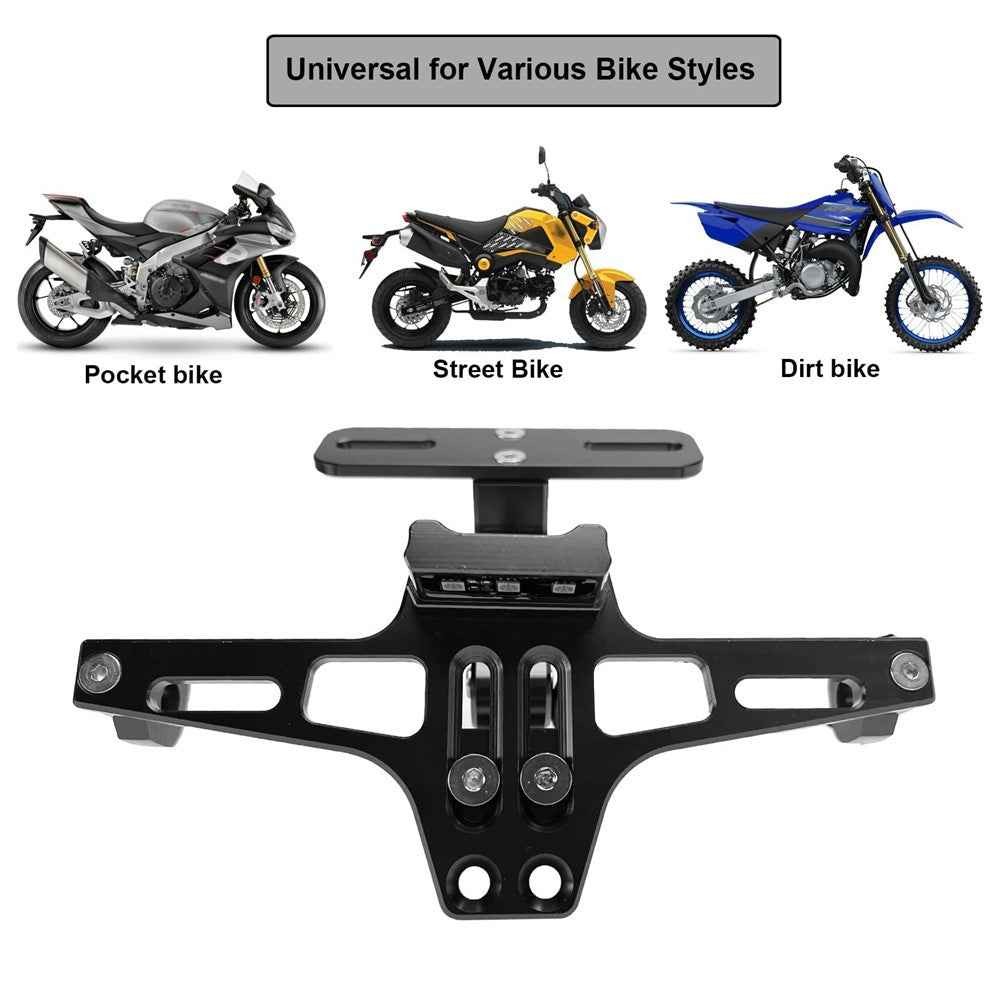 CNC Aluminum Alloy Adjustable Motorcycle License Plate Holder Bracket with LED Tail Light Kit