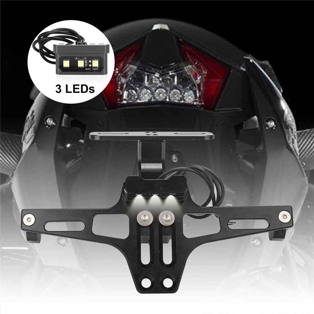 CNC Aluminum Alloy Adjustable Motorcycle License Plate Holder Bracket with LED Tail Light Kit