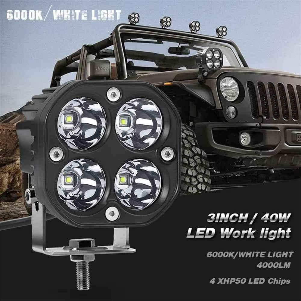 D1 3 Inch 40W Square Spotlight IP67 Waterproof Car LED Work Light 12V / 24V Off Road Fog Lamp - Yellow Light