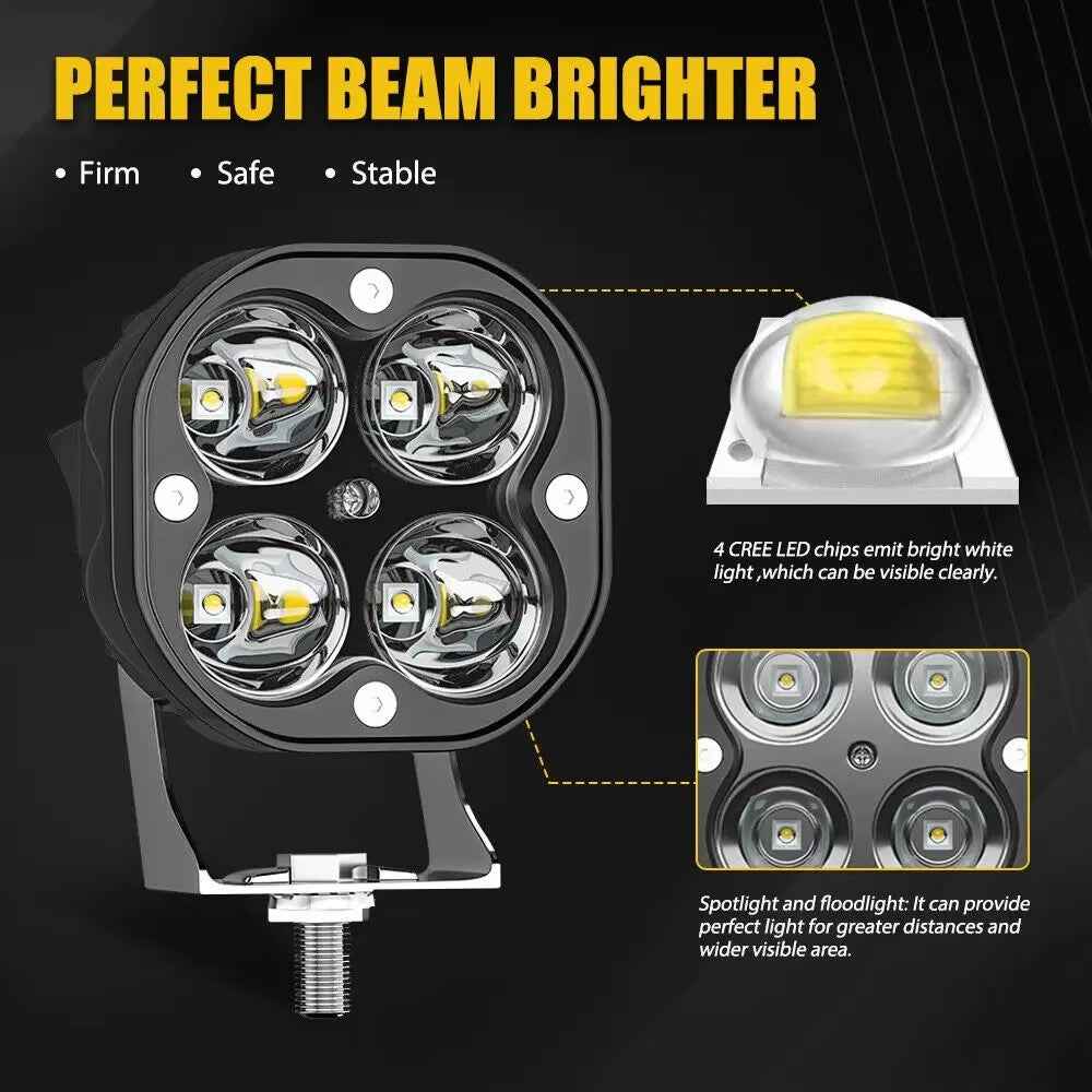 D1 3 Inch 40W Square Spotlight IP67 Waterproof Car LED Work Light 12V / 24V Off Road Fog Lamp - Yellow Light