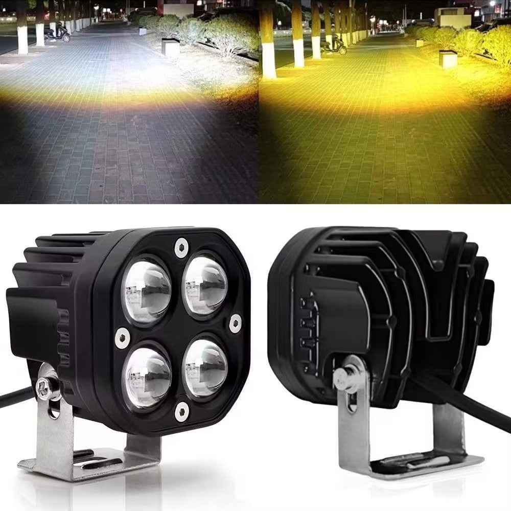 D2 30W Square Spotlight Yellow and White Dual Color Motorcycle LED Work Light 12V / 24V Off Road Fog Lamp