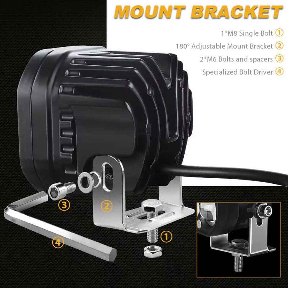 D2 30W Square Spotlight Yellow and White Dual Color Motorcycle LED Work Light 12V / 24V Off Road Fog Lamp