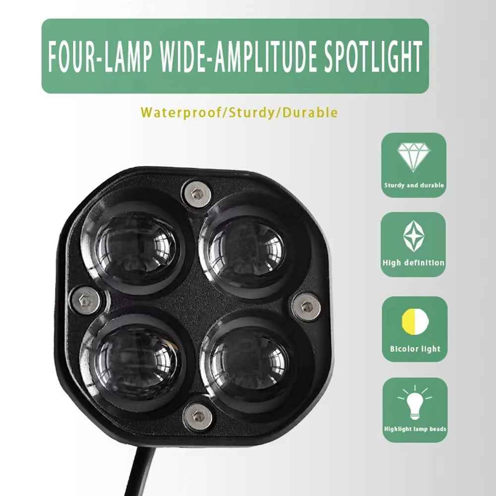 D2 30W Square Spotlight Yellow and White Dual Color Motorcycle LED Work Light 12V / 24V Off Road Fog Lamp