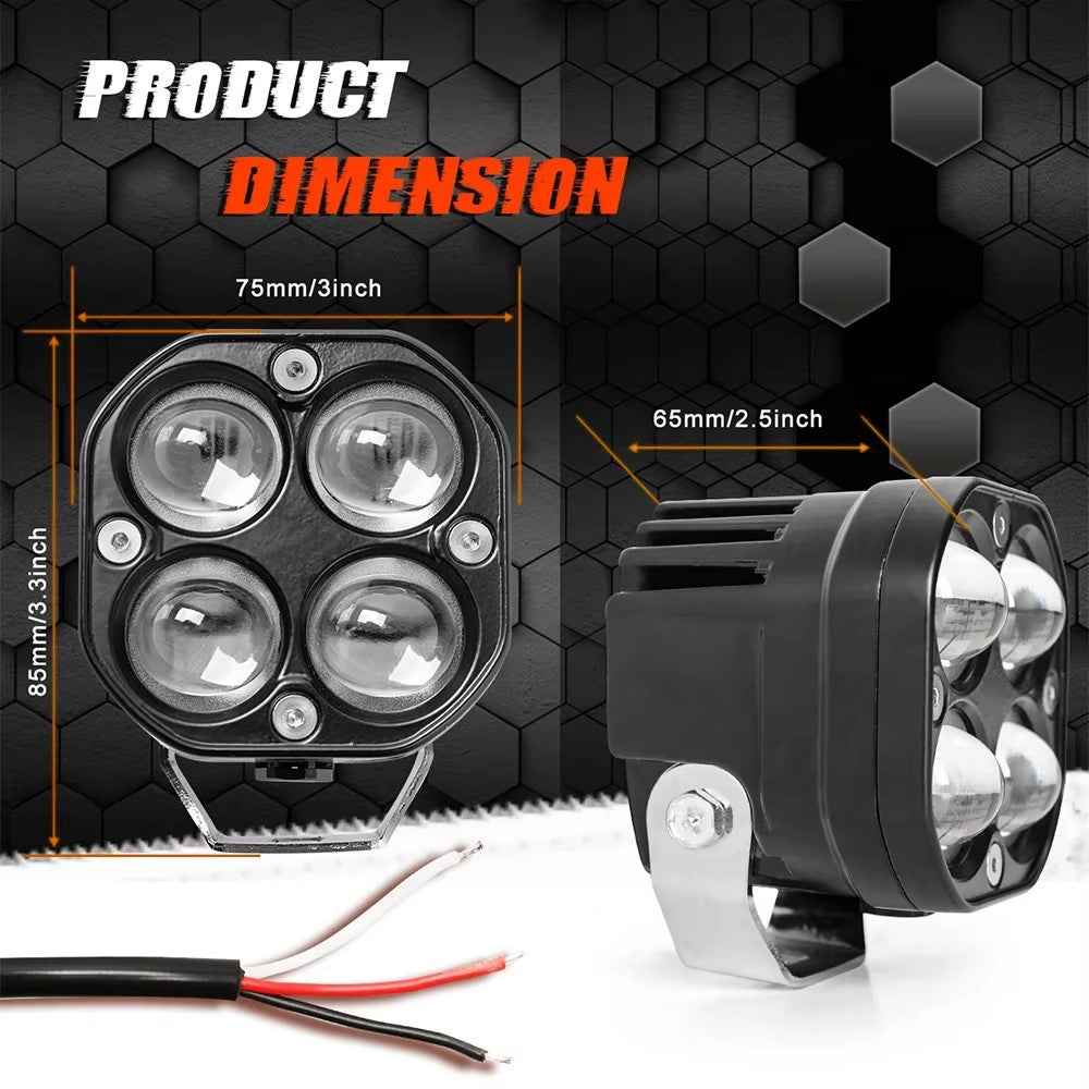 D2 30W Square Spotlight Yellow and White Dual Color Motorcycle LED Work Light 12V / 24V Off Road Fog Lamp