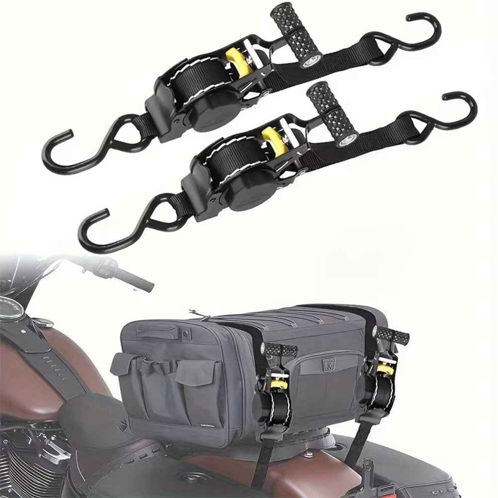 3.3m Automatic Retractable Tie Down Strap Luggage Securing Belt for Car Motorcycle Self-Driving Tour - Black Electrophoretic Coating