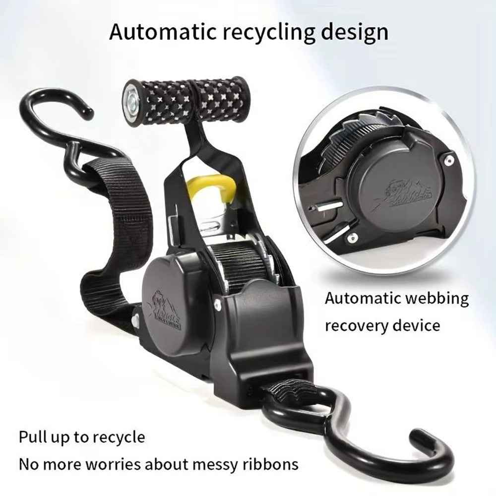 3.3m Automatic Retractable Tie Down Strap Luggage Securing Belt for Car Motorcycle Self-Driving Tour - Black Electrophoretic Coating