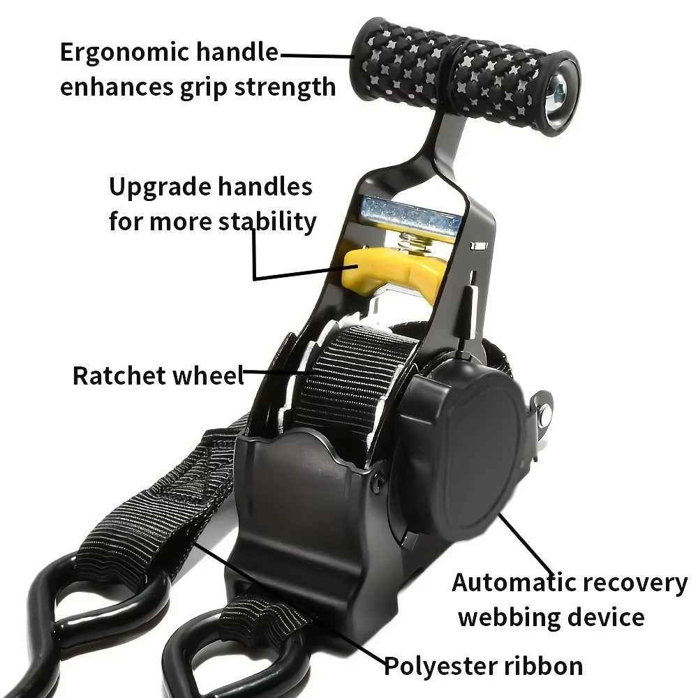 3.3m Automatic Retractable Tie Down Strap Luggage Securing Belt for Car Motorcycle Self-Driving Tour - Black Electrophoretic Coating