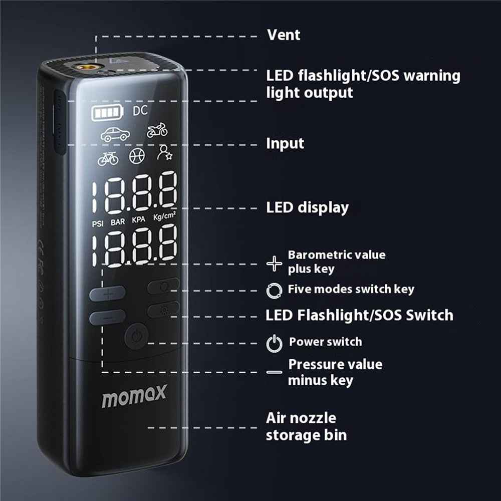 MOMAX 1-Move Support Smart Wireless Air Pump 150 PSI High Pressure Portable Compressor
