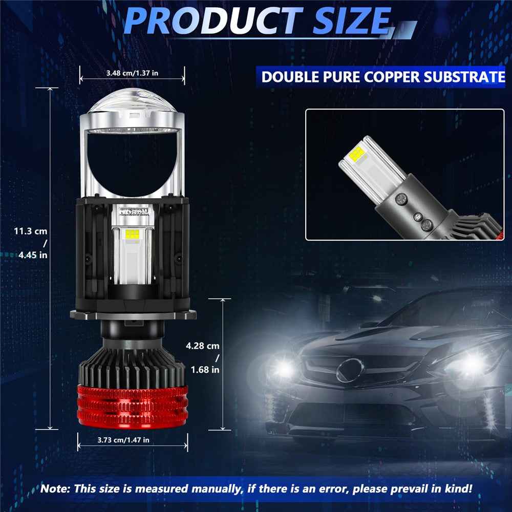 N5 2Pcs H4 LED Headlight Bulbs High Brightness High Power Dual Copper Tube Car Headlamp