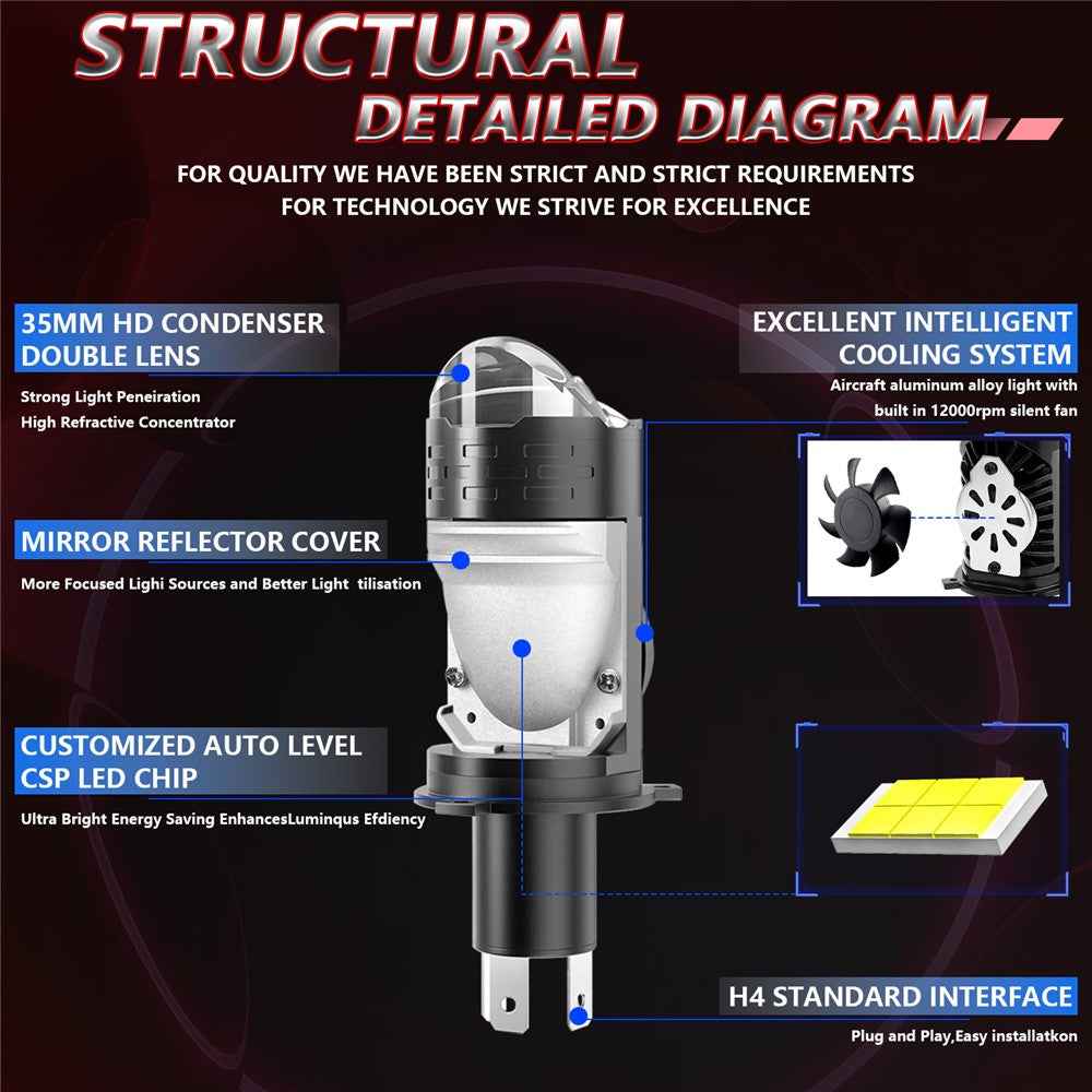 N6 H4 LED Headlight Bulb High Brightness Double Copper Tube Car Headlamp 30W 6000K 3000LM