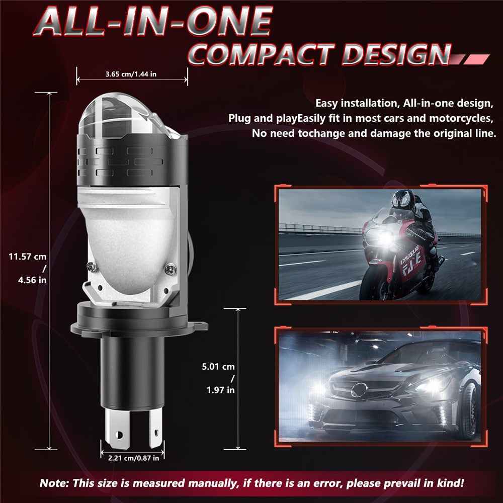 N6 2Pcs H4 LED Headlight Bulb High Brightness Double Copper Tube Car Headlamp 30W 6000K 3000LM
