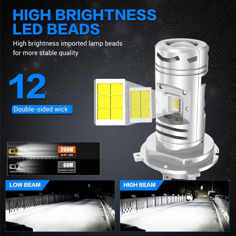 N8 2Pcs H4 LED Car Headlight Automotive Headlamp High Brightness 6000K Front Light Retrofit Upgrade Kit