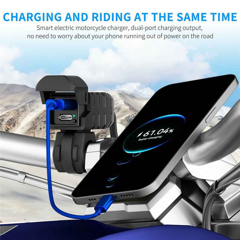WUPP CS-2100A1 USB A + Type C Dual Port Fast Charging Motorcycle Phone Charger with LED Voltmeter