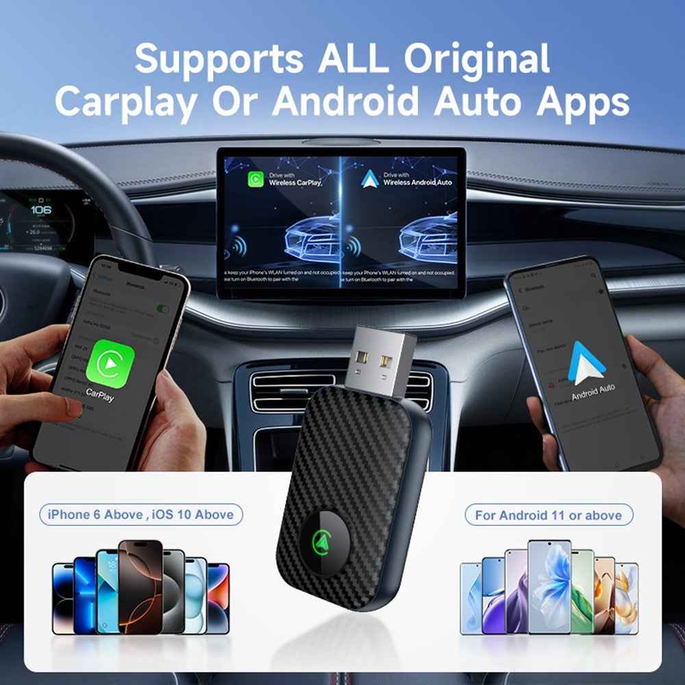 2 in 1 Cars Wireless CarPlay Android Auto Adapter Upgrade Wired to Wireless CarPlay Dongle