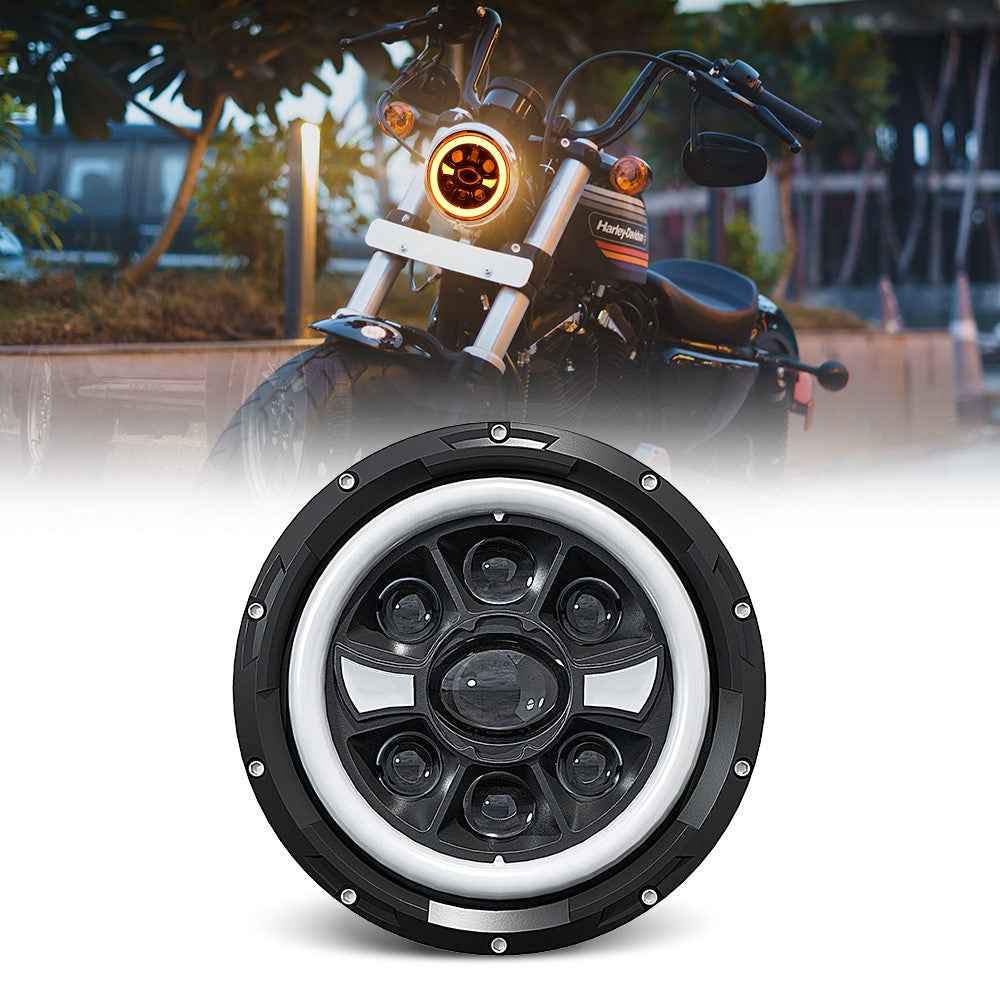 R9 Dual Angel Eye 7 Inch H4 LED Headlight IP67 Waterproof High Low Beam Car Driving Lamp