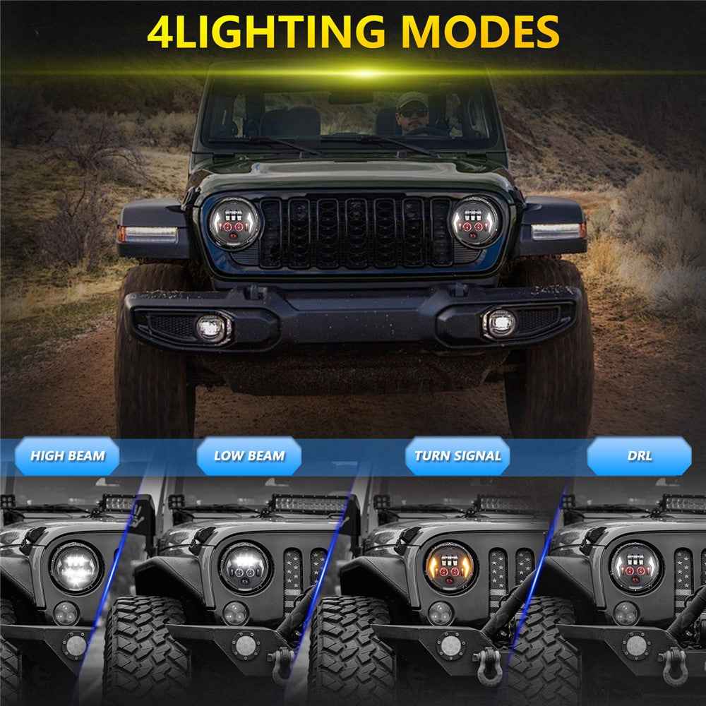 R8 7 Inch LED Headlight IP67 Waterproof Off Road Vehicle Devil Eye DRL Turn Signal Lamp