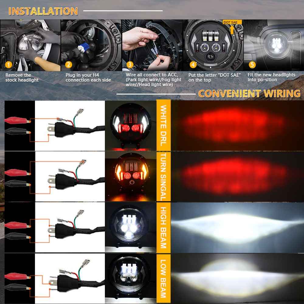 R8 7 Inch LED Headlight IP67 Waterproof Off Road Vehicle Devil Eye DRL Turn Signal Lamp