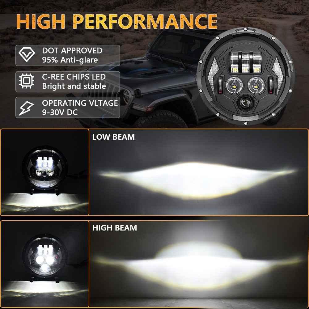 R8 7 Inch LED Headlight IP67 Waterproof Off Road Vehicle Devil Eye DRL Turn Signal Lamp