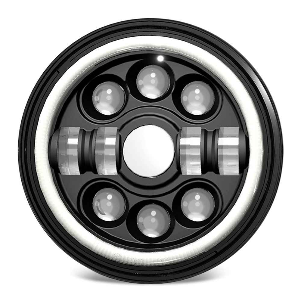 R7 Dual Angel Eye 7 Inch H4 LED Headlight 4 Modes IP67 Waterproof High Low Beam Car Driving Lamp with Connection Cable