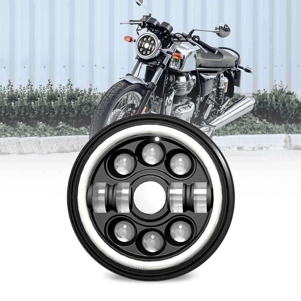 R7 Dual Angel Eye 7 Inch H4 LED Headlight 4 Modes IP67 Waterproof High Low Beam Car Driving Lamp with Connection Cable
