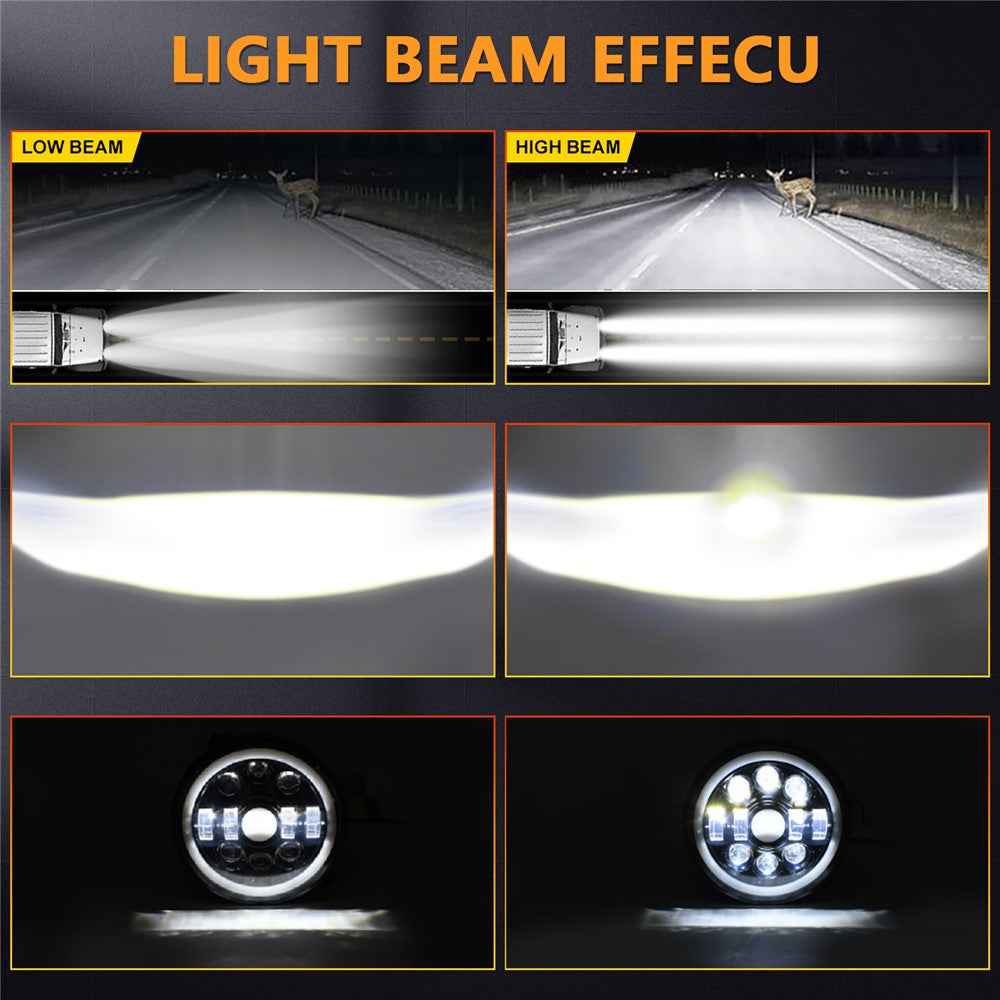R7 Dual Angel Eye 7 Inch H4 LED Headlight 4 Modes IP67 Waterproof High Low Beam Car Driving Lamp with Connection Cable