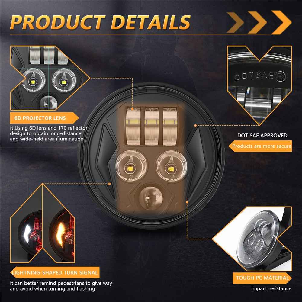 5.75 Inch LED Headlight for Motorcycle Waterproof DRL Turn Signal Devil Eye High Low Beam Lamp