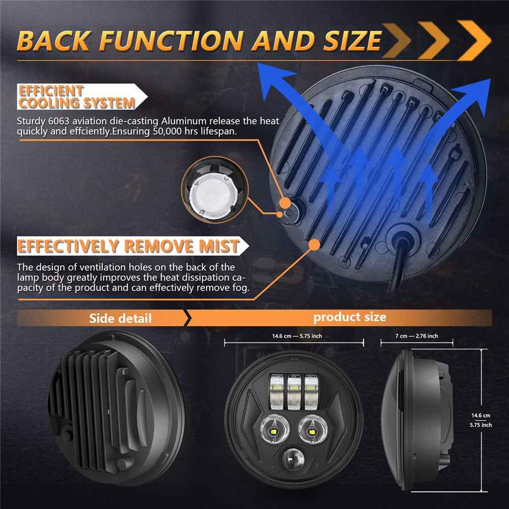 5.75 Inch LED Headlight for Motorcycle Waterproof DRL Turn Signal Devil Eye High Low Beam Lamp