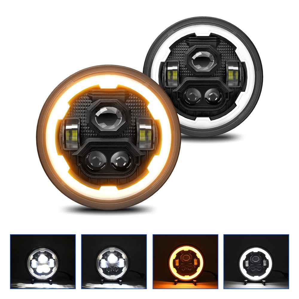 R1 7 Inch Round LED Headlight 4 Modes Off Road Vehicle Headlamp for Motorcycle Classic Cars