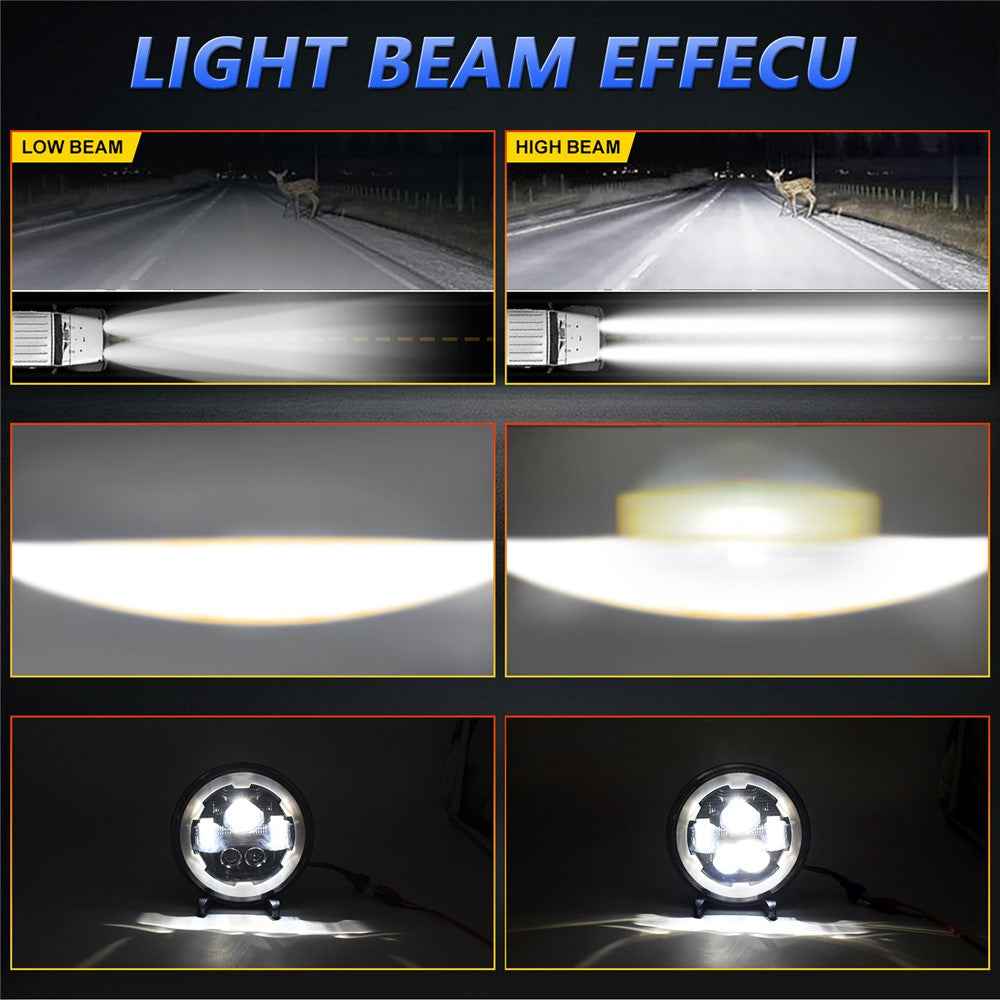 R1 7 Inch Round LED Headlight 4 Modes Off Road Vehicle Headlamp for Motorcycle Classic Cars