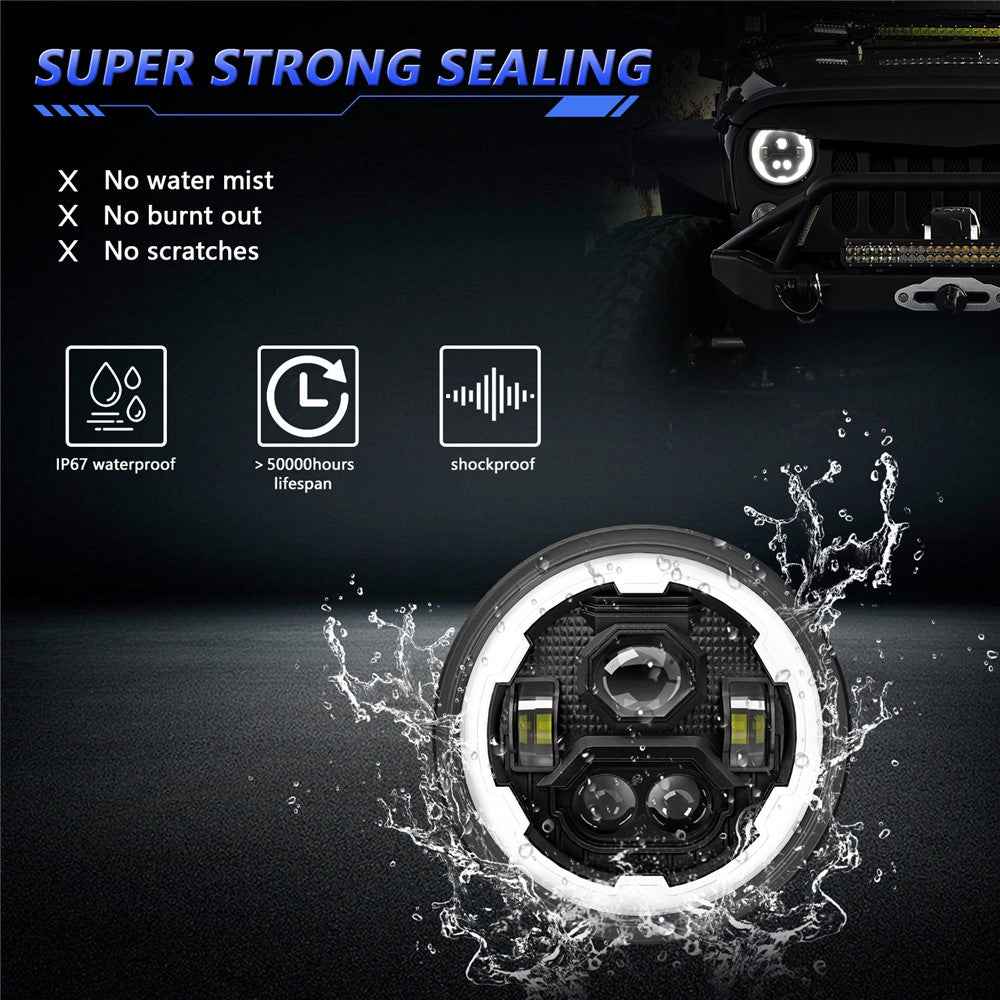 R1 7 Inch Round LED Headlight 4 Modes Off Road Vehicle Headlamp for Motorcycle Classic Cars