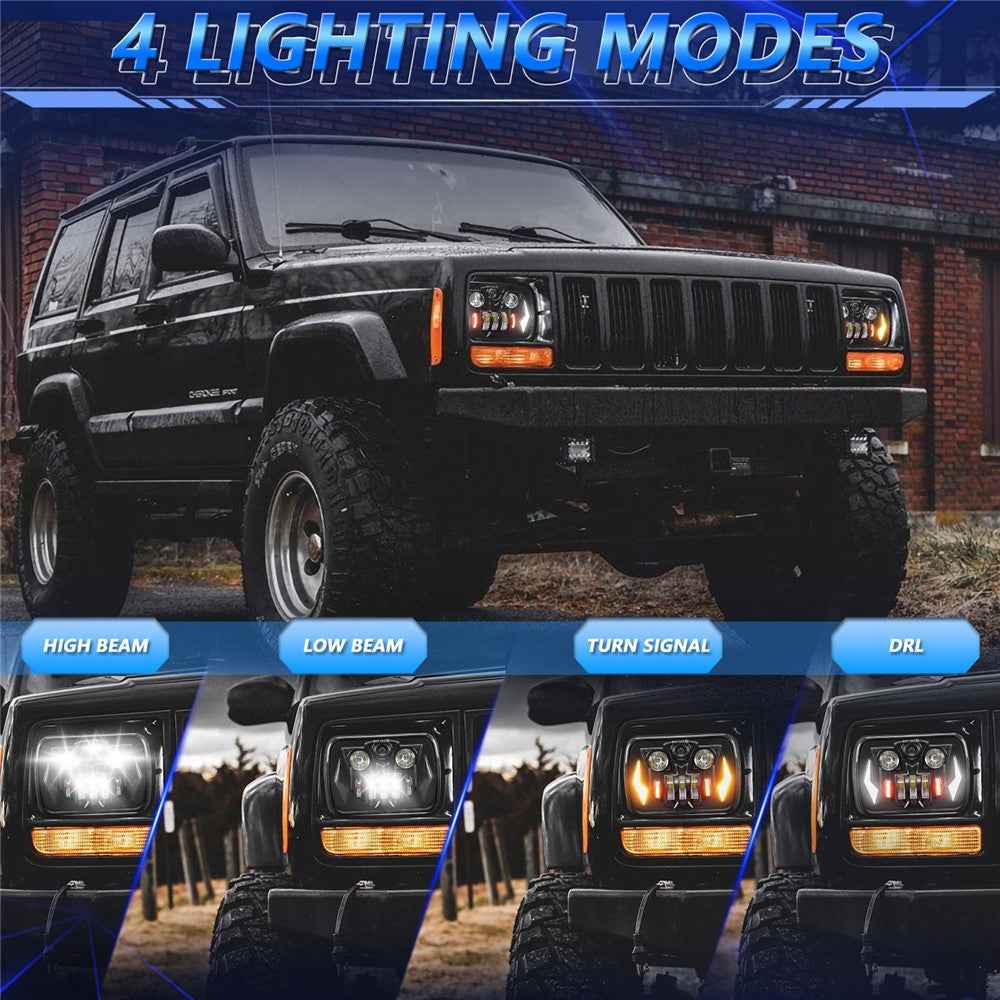 7 Inch LED Headlight Square Headlamp High Low Beam DRL Turn Signal Lamp for Off Road Vehicle