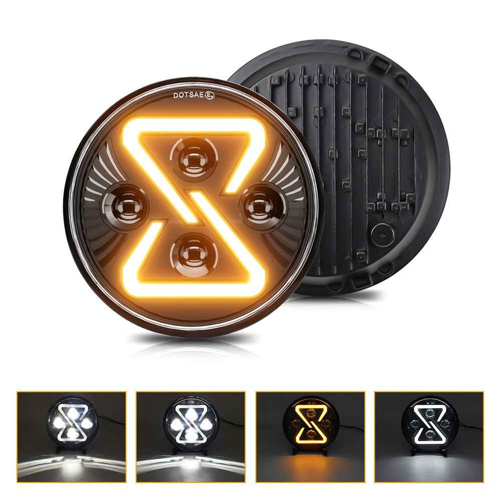 7 Inch LED Headlight Motorcycle Off Road Vehicle 8 Shape Angel Eye High Low Beam DRL Turn Signal Lamp