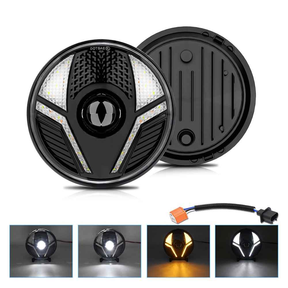 7 Inch LED Headlight for Motorcycle Off Road Vehicle Beetle Style High Low Beam DRL Turn Signal Lamp