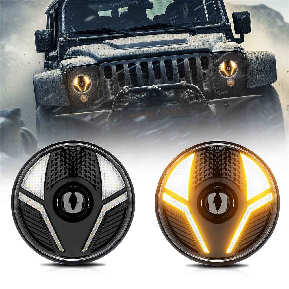 7 Inch LED Headlight for Motorcycle Off Road Vehicle Beetle Style High Low Beam DRL Turn Signal Lamp