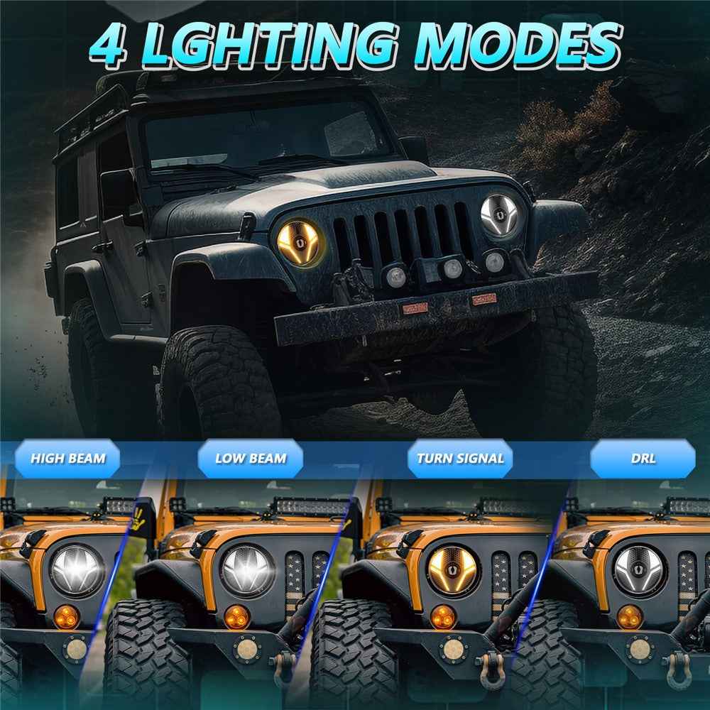 7 Inch LED Headlight for Motorcycle Off Road Vehicle Beetle Style High Low Beam DRL Turn Signal Lamp