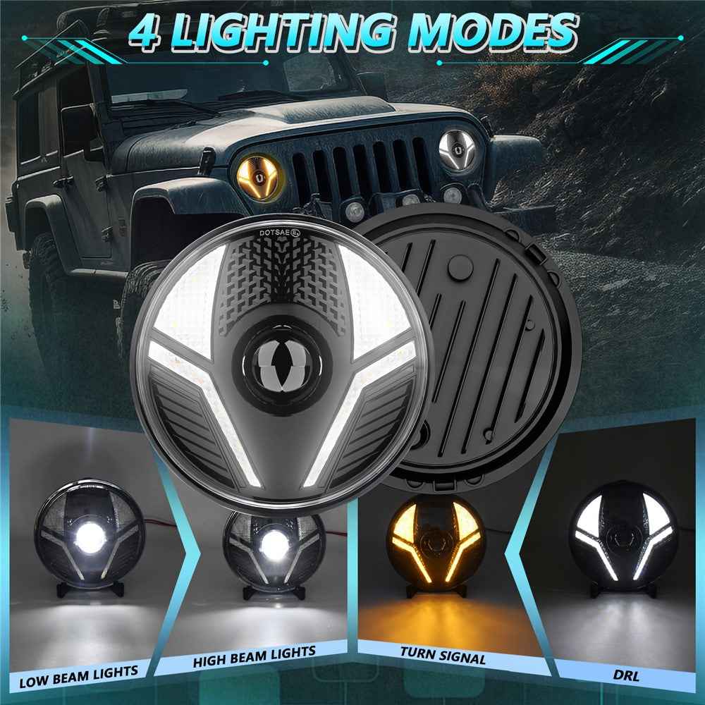 7 Inch LED Headlight for Motorcycle Off Road Vehicle Beetle Style High Low Beam DRL Turn Signal Lamp