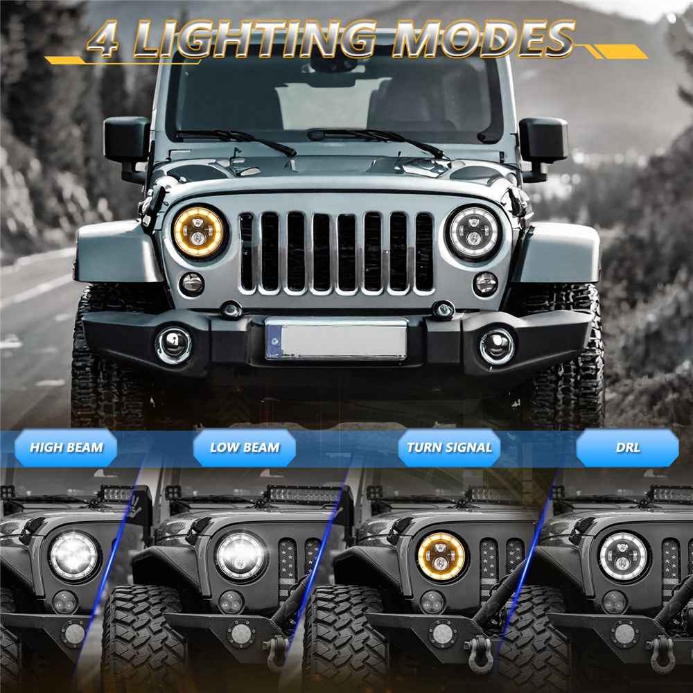 7 Inch Square Angel Eye LED Headlight for Motorcycle Off Road Vehicle DRL Turn Signal High Low Beam Headlamp